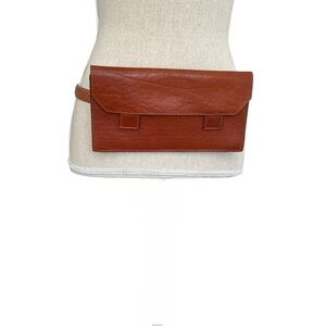 Mignon Paris Genuine Brown Leather Belt Bag Pouch 4 3/4 x 9 1/4